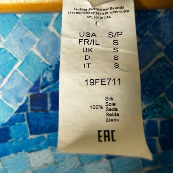 Gottex Swimsuit Beach Cover Up Felicity Size S 100% Silk Blue Longline - Picture 5 of 8